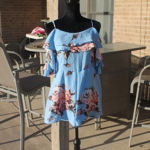 CHARLOTTE RUSSE FLORAL BLUE RUFFLE ROMPER